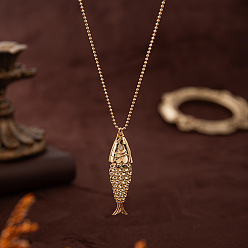 Золотой Ожерелья с подвесками из латунных микро-паве из прозрачных кубических цирконий в виде рыбок, золотые, 15.75 дюйм (40 см)