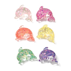 Dolphin Прозрачные морские организмы смоляные кабошоны, с блестка, дельфин, 18x22x8 мм