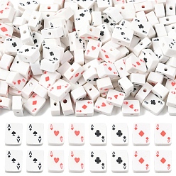 Белый 200 бусины из полимерной глины ручной работы., игральная карта, белые, 9x7x4.5 мм, отверстие : 1.8 мм