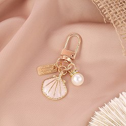 Shell Shape Ocean Theme Alloy Enamel Pendant Decorations, Plastic Bead Charms, for Keychain, Purse, Backpack Ornament, Misty Rose, Shell Pattern, 10~21mm