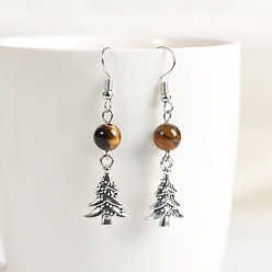 Тигровый глаз Натуральный тигровый глаз мотаться, елочные украшения из сплава для женщин, 53x8 мм