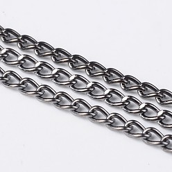 Gunmetal Iron Twisted Chains, Unwelded, with Spool, Lead Free & Nickel Free, Gunmetal, 5x3x0.8mm, about 328.08 Feet(100m)/roll