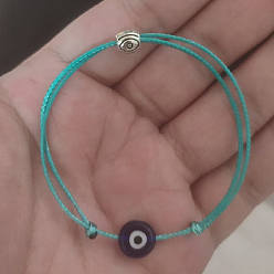 Темно-Голубой Регулируемые браслеты из шнура от сглаза для мужчин и женщин, с подвеской в виде глаза из сплава, глубокое синее небо