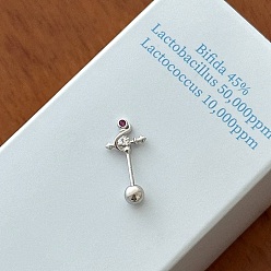 Cross Серьги-гвоздики с латунным паве из темно-розового кубического циркония, платина, крестик, 18 мм, штифты : 0.8 мм