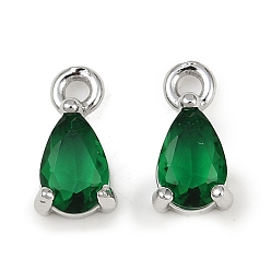 Зеленый Латунные микро проложить кубического циркония подвески, слезинки, без кадмия, без никеля и без свинца, платина, зелёные, 9x4.5x3 мм, отверстие : 1.2 мм