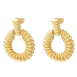 Real 16K Gold Plated Rack Plating Brass Dangle Stud Earrings, Hollow Oval, Real 16K Gold Plated, 35x24.5mm