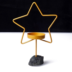 Звезда Металлические подсвечники, с натуральным лабрадоритовым цоколем, звезда, 170x70 мм