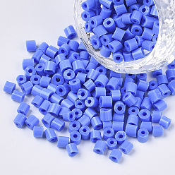 Royal Blue 6/0 Glass Bugle Beads, Opaque Colours, Royal Blue, 6/0 3.5~5x3.5~4mm, Hole: 1mm, about 4500pcs/bag