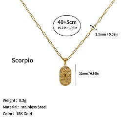 Scorpio 304 Stainless Steel Zodiac Constellation Pendant Paperclip Chain Necklaces, Real 18K Gold Plated, Scorpio, 15.75 inch(40cm)