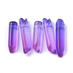 Средняя Орхидея Двухцветные стеклянные бусины, сверху просверленные бусы, пуля, средне орхидеи, 25~40x7~8x6~7 мм, отверстие : 0.9 мм