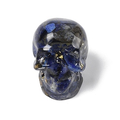 Ляпис-Лазурь Украшение для дисплея черепа из смолы, с натуральными кусочками лазурита и золотой фольгой внутри статуэтки для украшения домашнего офиса, 30.5x22.5x22.5 мм