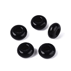 Обсидиан Натуральный обсидиан европейские бусины, гладкая рондель, бусины с большим отверстием, 10x4.5~5 мм, отверстие : 4 мм