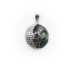 Рубин В Цоизита Натуральный рубин в цоизита подвесками, луна со звездными чарами, с фурнитурой сплавочной платины тон, 31x22 мм