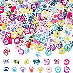 Couleur Mélangete 300 pcs 15 style perles d'argile polymère faites à la main, papillon, empreinte de patte et fleur, couleur mixte, 20 pcs / style