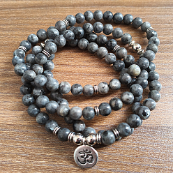 Лабрадорита Богемный стиль натуральный круглый лабрадорит бисерные эластичные браслеты для женщин и мужчин, с плоской круглой шарм