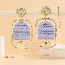 Arch Серьги-гвоздики с подвесками из полимерной глины, сплава и дерева., золотые, сирень, арка, 65x32 мм