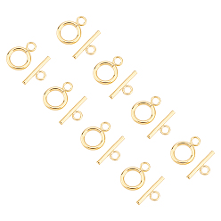 Golden 304 Stainless Steel Toggle Clasps, Ring, Golden, Bar: 6.5x18x2mm, Hole: 3mm, Ring: 16.5x12x2mm, Hole: 3mm, 12sets/box