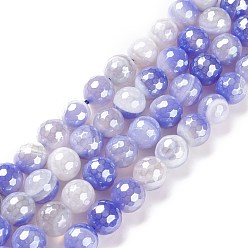 Medium Slate Blue Round Natural Electroplated Blue Agate Beads, Faceted, Medium Slate Blue, 10mm, Hole: 1.2mm, about 38pcs/strand, 15.35''(39cm)