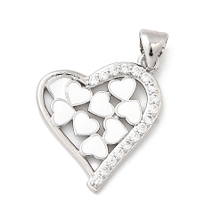 Белый Латунные микро проложить кубического циркония подвески, сердце прелести, с эмалью, без кадмия и без свинца, стойки покрытие, долговечный, платина, белые, 20x18.5x1.5 мм, отверстие : 3x4.2 мм