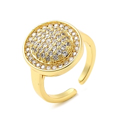 Real 18K Gold Plated Brass Micro Pave Cubic Zirconia Rings, Flat Round, Real 18K Gold Plated, US Size 7 1/4(17.5mm)