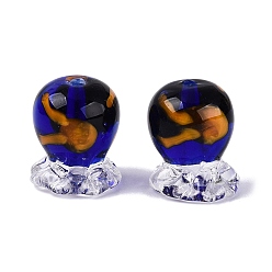 Bleu Moyen  Perles de verre filées à la main à l'intérieur de la fleur, bouteille avec méduse, bleu moyen, 15x11~13x11~13mm, Trou: 0.8~1mm
