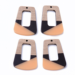 Седло Коричневый Подвески из смолы и ореха, трапециевидные, седло коричневый, 38x27x3 мм, отверстие : 2 мм