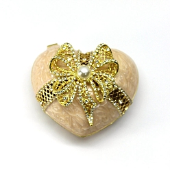 Moccasin Heart Alloy Enamel Box, with Rhinestone and Magnetic Clasps, for Ring, Necklaces, Pendant, Home Decoration, Moccasin, 6.6x7.6x5.1cm