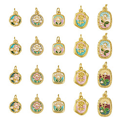 (52) Непрозрачная лаванда 20 шт 10 стили подвески из сплава эмали, с целью перехода в кольце, золотые, разноцветные, 12.5~18.5x10~12.5x2.5~4 мм, отверстие : 3.6 мм, 2 шт / стиль
