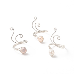 Silver Copper Wire Wrapped Natural Freshwater Pearl Cuff Rings for Women, Silver, 2.5~39.5mm, Inner Diameter: 20mm