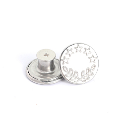 Platinum Alloy Button Pins for Jeans, Nautical Buttons, Garment Accessories, Round with Star, Platinum, 17mm