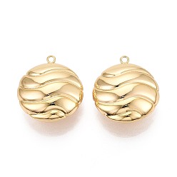 Плоский Круглый Латунные подвески, реальный 18 k позолоченный, без никеля , плоско-круглые, 28.5~29x25x12~12.5 мм, отверстие : 2 мм