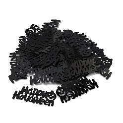 Black Plastic Confetti, Halloween Decorations, for Halloween Decoration Party Favors, Word Halloween with Pumpkin, Black, 23x50.5x0.43mm, about 63pcs/bag