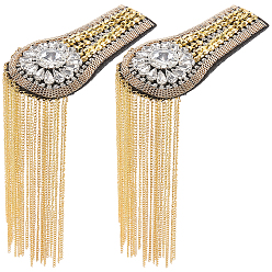 Doré  2Pièces d'épaulette à pompon en feutre, fer et strass, décoration d'épaulette, or, 250x55mm