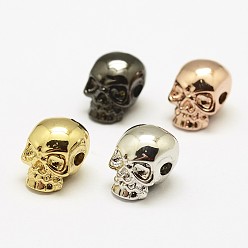 Mixed Color Brass Beads, Skull, Cadmium Free & Nickel Free & Lead Free, Mixed Color, 11x8.5x10.2mm, Hole: 2mm