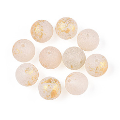 Желтая Старая Ткань  Выпечка окрашенные стеклянные бусины, круглые, с золотой порошок, старое кружево, 8~8.5 мм, отверстие : 1.2~1.5 мм, Около 1430 шт / 1000 г