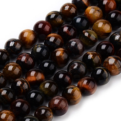 Tiger Eye Natural Tiger Eye Beads Strands, Round, 6~6.5mm, Hole: 1mm, about 63pcs/strand, 15.5 inch