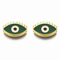 Темно-Зеленый Стойки обшивки сплава эмали подвески, золотой свет, без кадмия, без никеля и без свинца, лошадиный глаз , темно-зеленый, 12x18.5x4.5 мм, отверстие : 2 мм