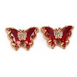 (123L) Белый крем непрозрачный блеск Стеклянные подвески, с латунным микро проложить кубического циркония, граненые, бабочка, золотой свет, огнеупорный кирпич, 15x21x6 мм, отверстие : 1.2 мм