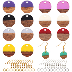 (52) Непрозрачная лаванда Наборы для изготовления сережек diy, в том числе подвески из смолы и ореха, Латунные крючки для сережек, Перейти латунные, плоско-круглые, разноцветные, Кулон : 15~15.5x3~4 мм, отверстие : 1.8 мм, 8 цветов, 2 шт / цвет, 16 шт / коробка