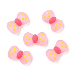 Pink Translucent Frosted Resin Cabochons, Imitation Jelly, Bowknot, Pink, 13x22x6mm