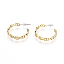 Золотой Полукруглые серьги-гвоздики из латуни, серьги-кольца, со шпилькой из стерлингового серебра и пластиковыми ушными гайками, долговечный, овальные, реальный 925 k позолоченный, 18 мм, штифты : 23.5x3.5 мм