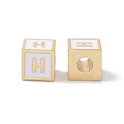 Letter H Стойки покрытие латунь эмаль бисер, без кадмия, без никеля и без свинца, реальный 18 k позолоченный, куб с письмом, серый, letter.h, 6x6x6 мм, отверстие : 2.5 мм