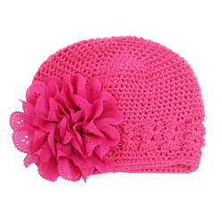 Фуксиновый Ручная работа вязания крючком детская шапочка, цветок, красно-фиолетовые, 180 мм