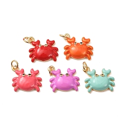 Color mezclado Colgantes de latón con esmalte, encantos de cangrejo, chapado en rack, larga duración plateado, sin plomo y el cadmio, real 18 k chapado en oro, color mezclado, 15x16x4 mm, agujero: 3 mm