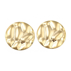 Настоящее золото 24K Подвески из экологически чистой латуни, без кадмия и без свинца, текстурированная плоская круглая подвеска, реальный 24 k позолоченный, 22x1.5 мм, отверстие : 1.2 мм
