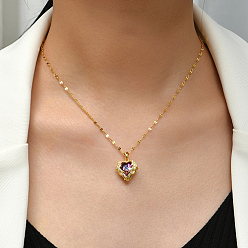 Chapado en Oro Real 18K Collar con colgante de circonita cúbica en forma de corazón y cadenas de latón, real 18 k chapado en oro, 15.75 pulgada (40 cm)