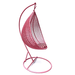 Hot Pink Miniature Iron Swing Hanging Basket Rocking Chairs, Micro Landscape Dollhouse Accessories, Pretending Prop Decorations, Hot Pink, 95x60x195mm