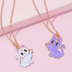 Белый 2шт. подвески в форме кошки из цинкового сплава с эмалью и магнитным креплением, раздельные, для девочек., золотые, белые, 17.72 дюйм (45 см)