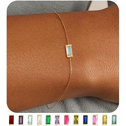 Светло-голубой Браслеты с прямоугольными звеньями из латуни с паве из кубического циркония, родившегося в марте, браслеты-цепочки для женщин, светло-голубой, 6-3/4 дюйм (17 см)