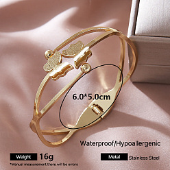 Butterfly 304 Stainless Steel Hinged Cuff Bangles for Women, Golden, Butterfly, Inner Diameter: 2.36 inch(6cm)